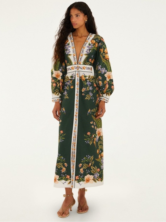 FARM Rio Dresses & Skirts - NWT Farm Rio Green Floral Nature V Neck Buttoned Maxi Dress